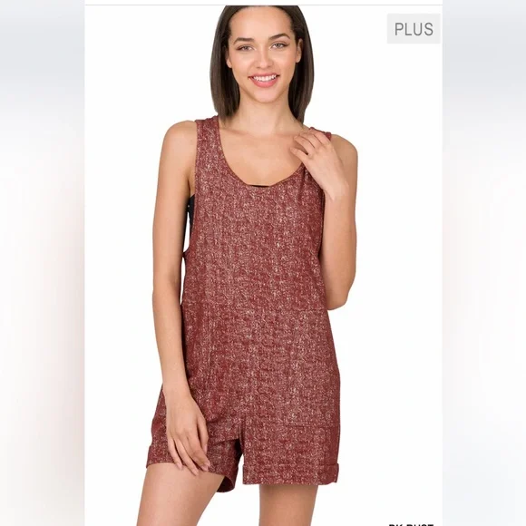 NWT! Plus Size Rust Romper with Front Pockets Super Stretchy Comfy Lightweight - Picture 1 of 4